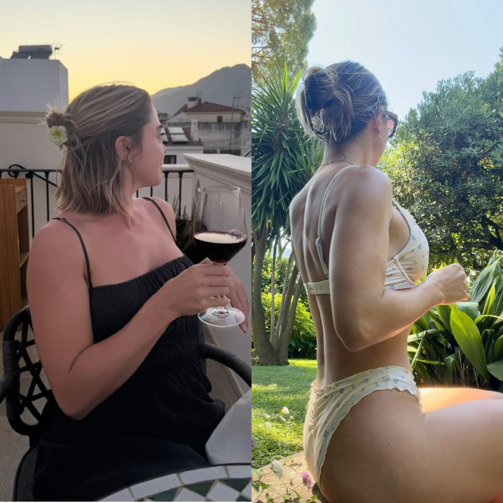 Savannah's body recomposition before and after, back view